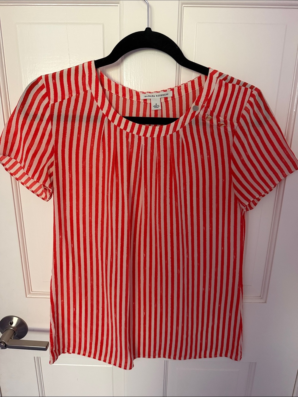 Banana Republic Orange and White Vertical Stripe Short Sleeve Top - Size 4